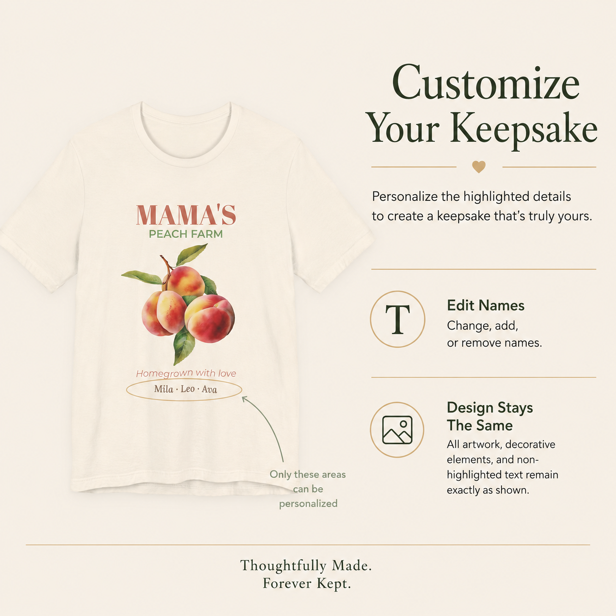Mama's Peach Farm t-shirt fabric and neckline detail