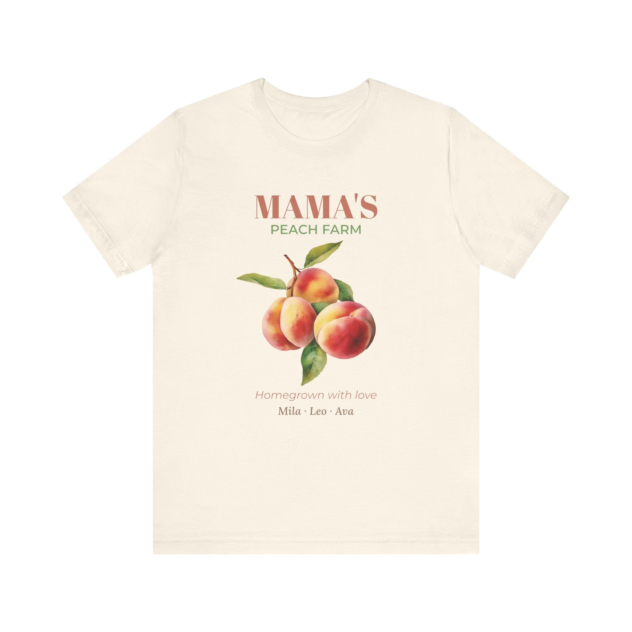 Mama's Peach Farm personalized t-shirt shown folded flat
