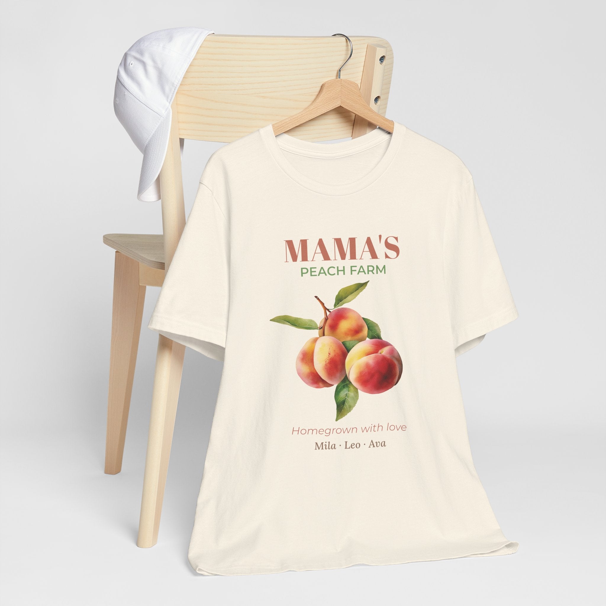 Mama's Peach Farm personalized t-shirt presented as a gift