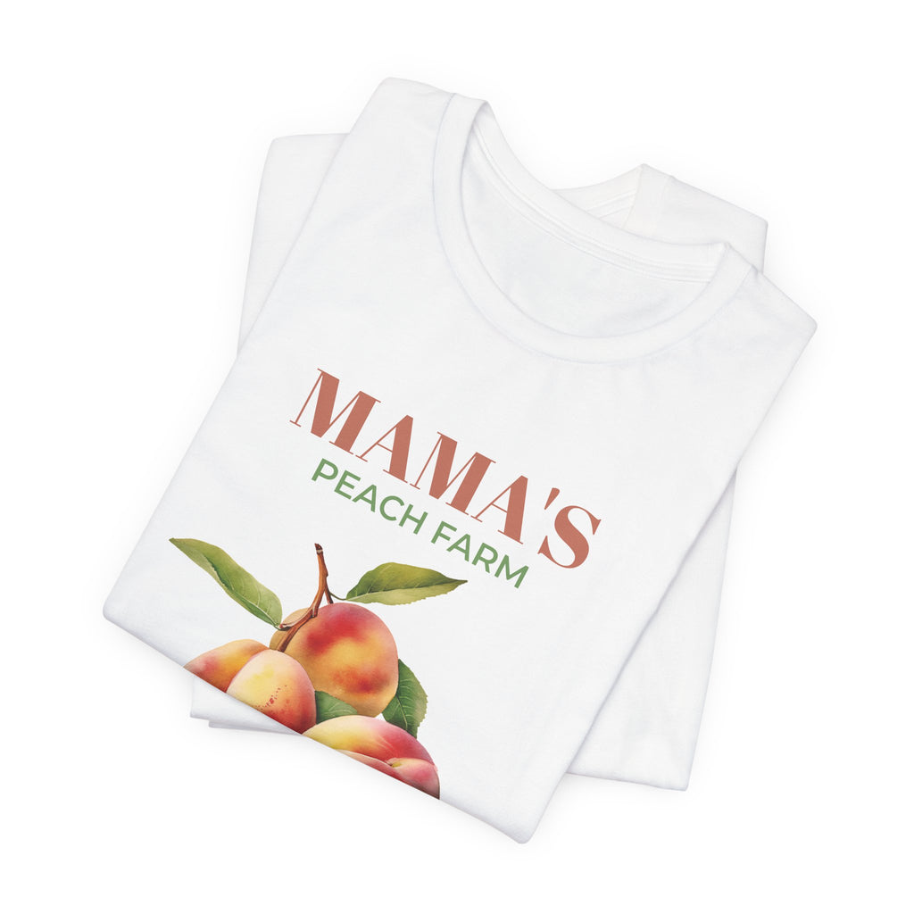 Mama's Peach Farm cotton t-shirt styled in a cozy home setting