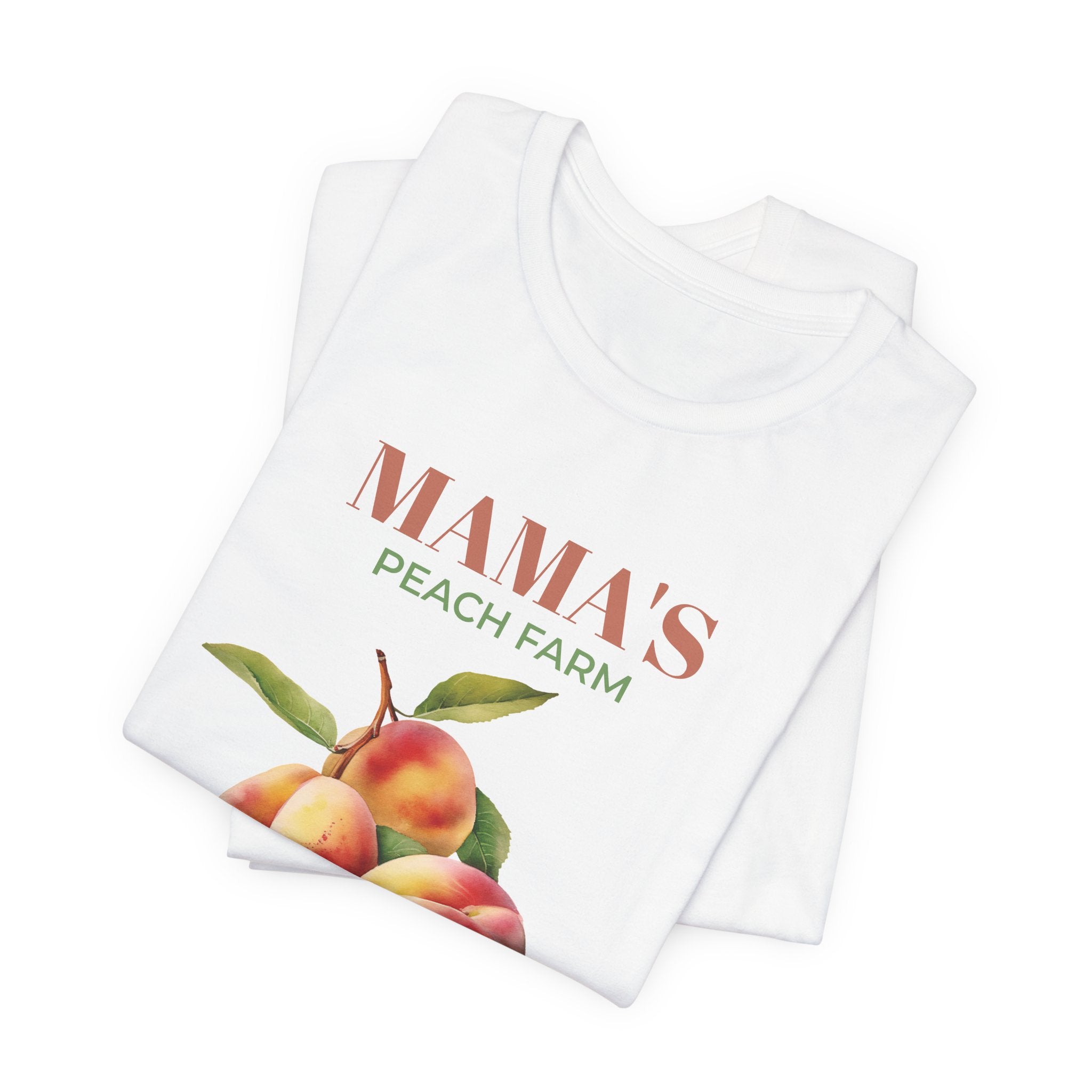 Mama's Peach Farm cotton t-shirt styled in a cozy home setting