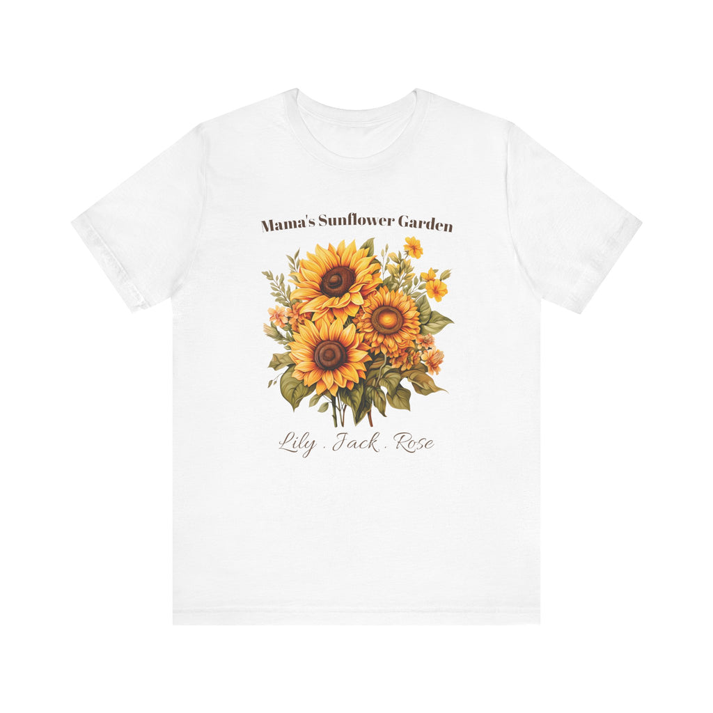 Mama's Sunflower Garden personalized t-shirt shown folded flat