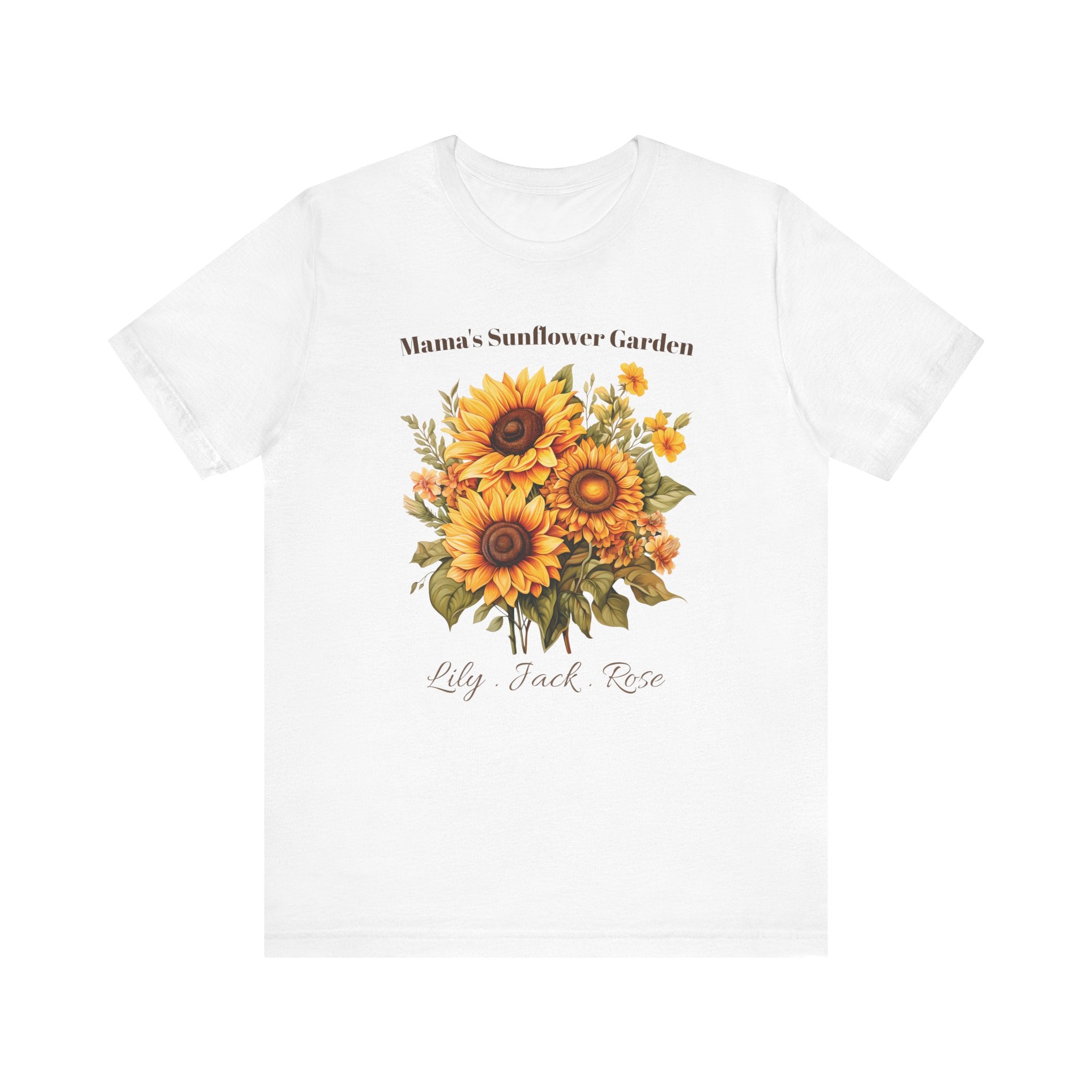 Mama's Sunflower Garden personalized t-shirt shown folded flat