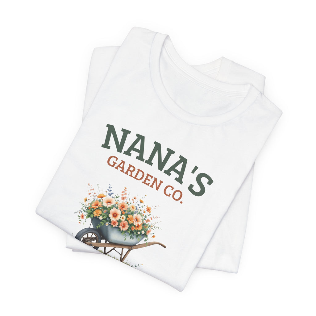 Close-up of the Nana's Garden Co. floral wheelbarrow print design