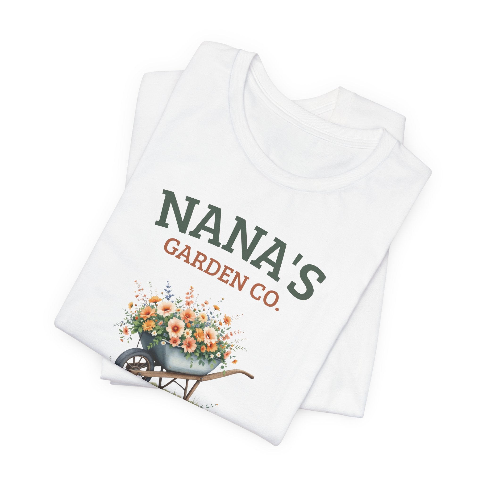 Close-up of the Nana's Garden Co. floral wheelbarrow print design