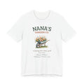 Personalized Nana's Garden Co. t-shirt with a floral wheelbarrow design and custom grandkids' names