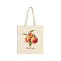 Personalized peach natural cotton canvas tote with a watercolour peach illustration and a custom name