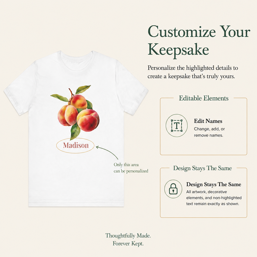 Peach t-shirt color and size option chart