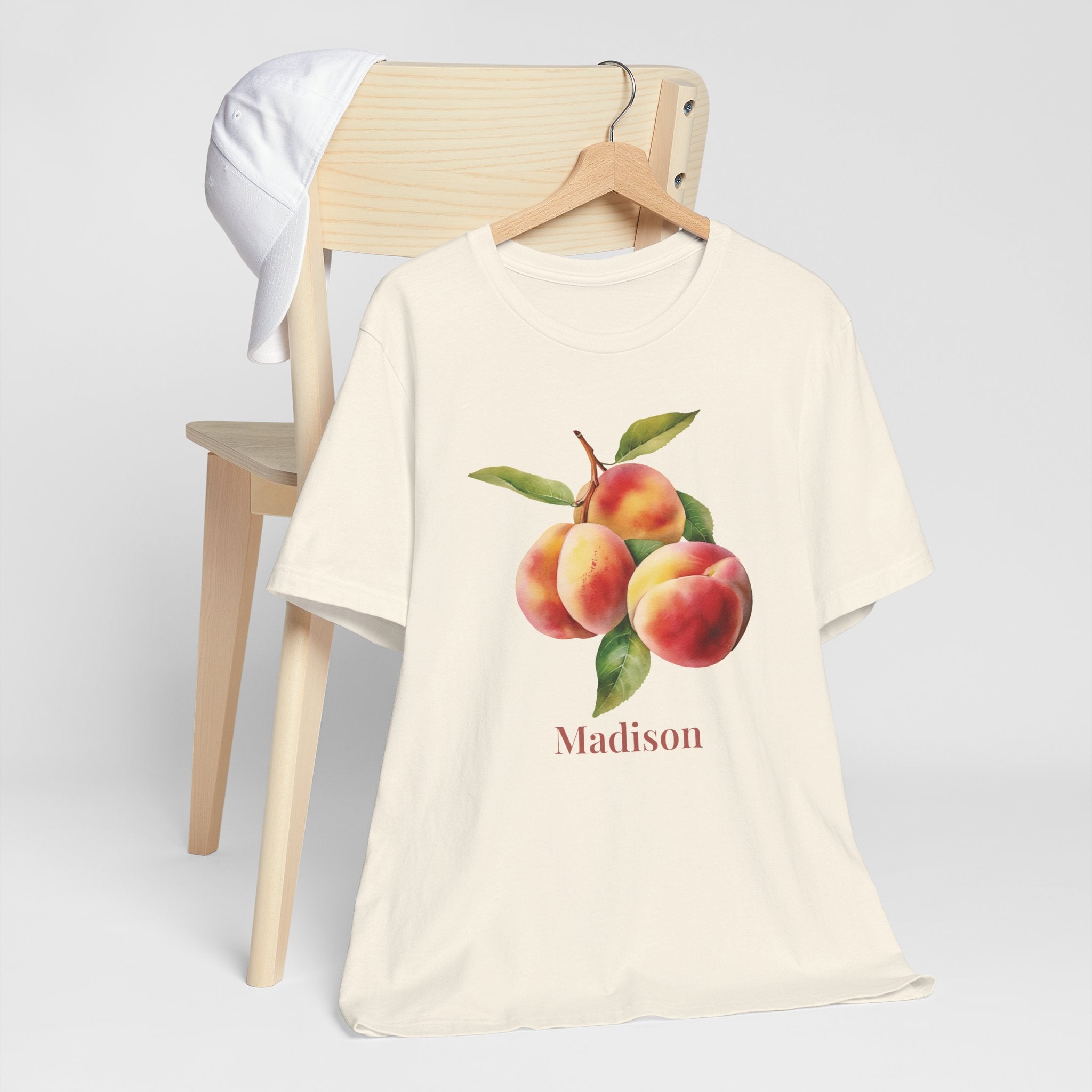 Peach personalized t-shirt side view
