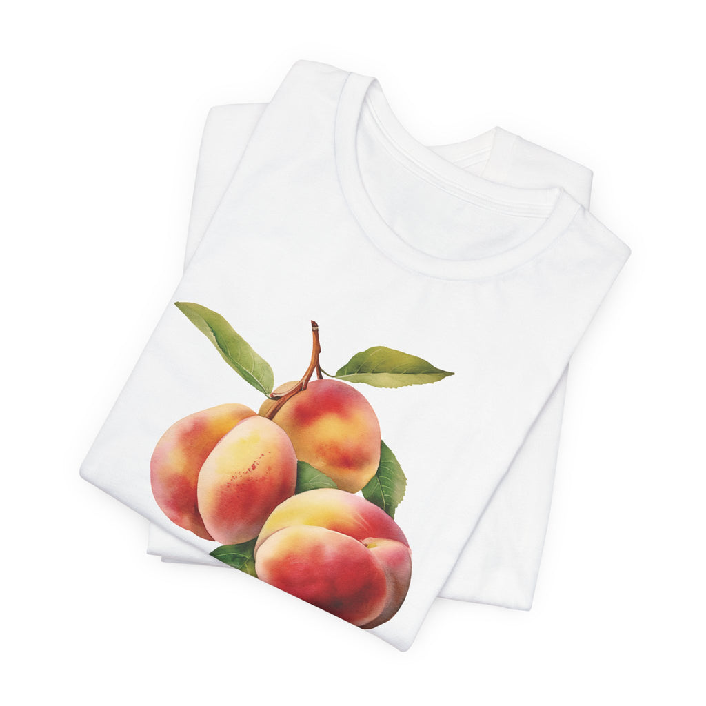 Folded peach personalized t-shirt showing size and fit