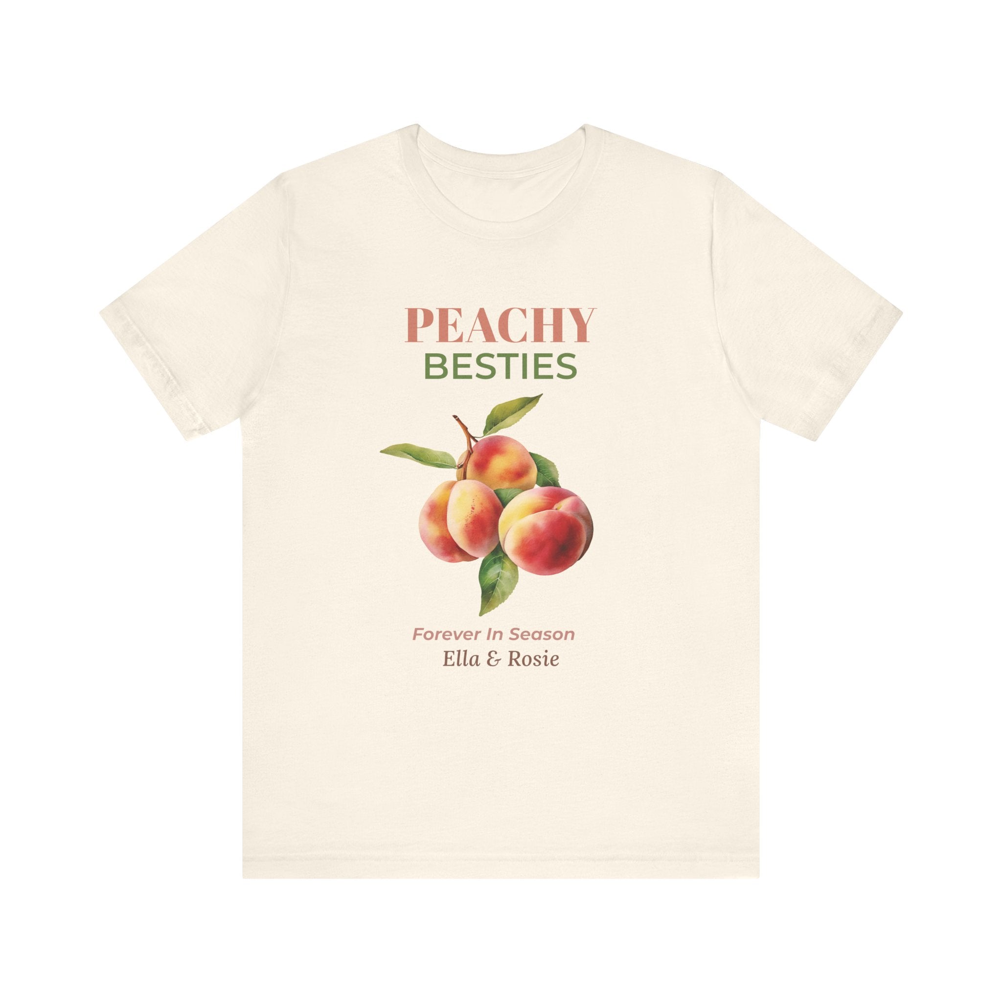 Peachy Besties personalized t-shirt shown folded flat