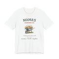 Personalized Mama's Garden Co. t-shirt with a floral wheelbarrow design and custom family names