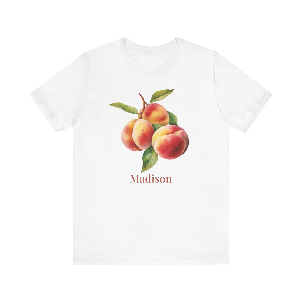 Peach personalized white t-shirt with custom name