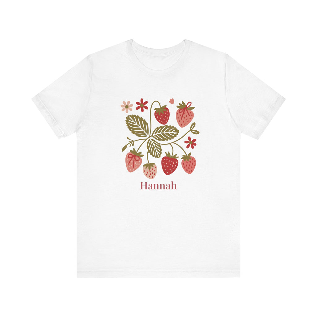 Strawberry blossom personalized white t-shirt with custom name