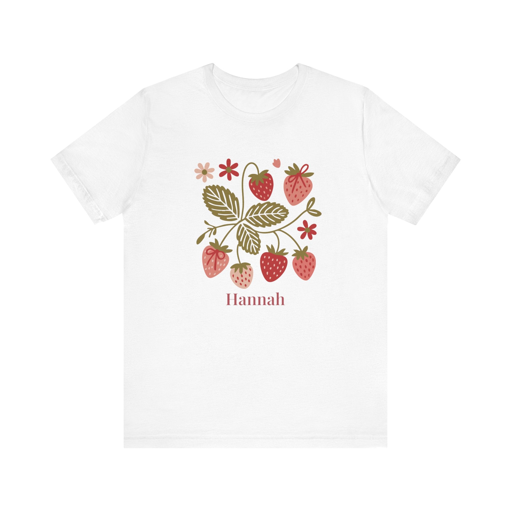 Strawberry blossom personalized white t-shirt with custom name