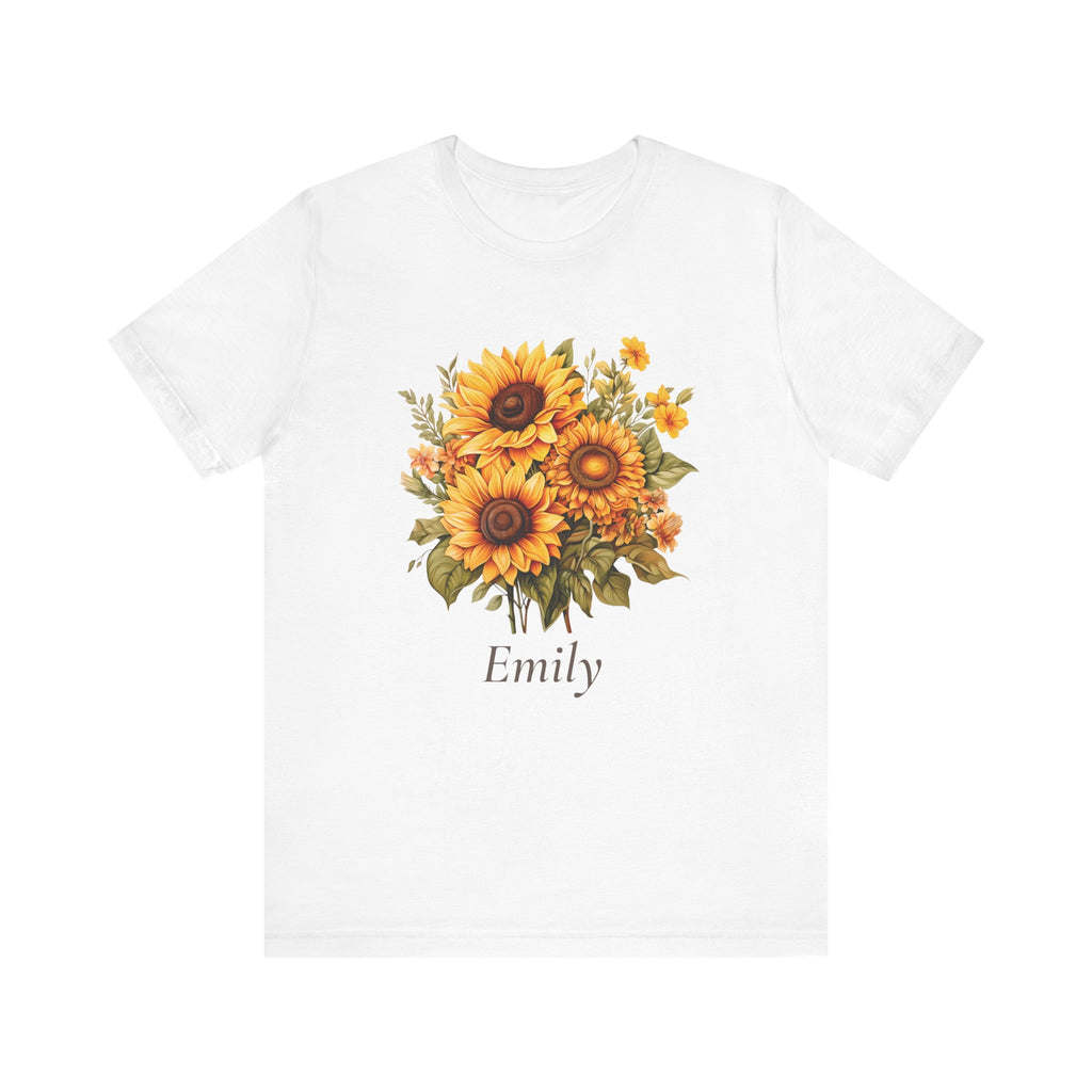 Sunflower bouquet personalized white t-shirt with custom name