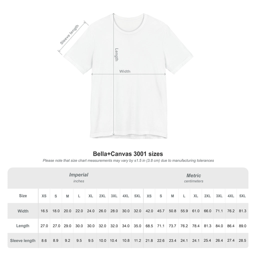 Personalized wildflower t-shirt size chart and fit reference