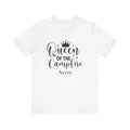 Queen of the Campfire personalized white t-shirt with crown and campfire graphic