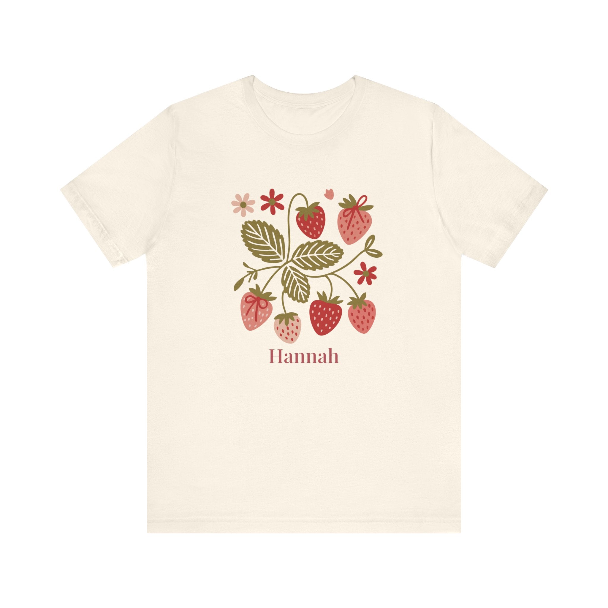 Back view of strawberry blossom personalized white t-shirt