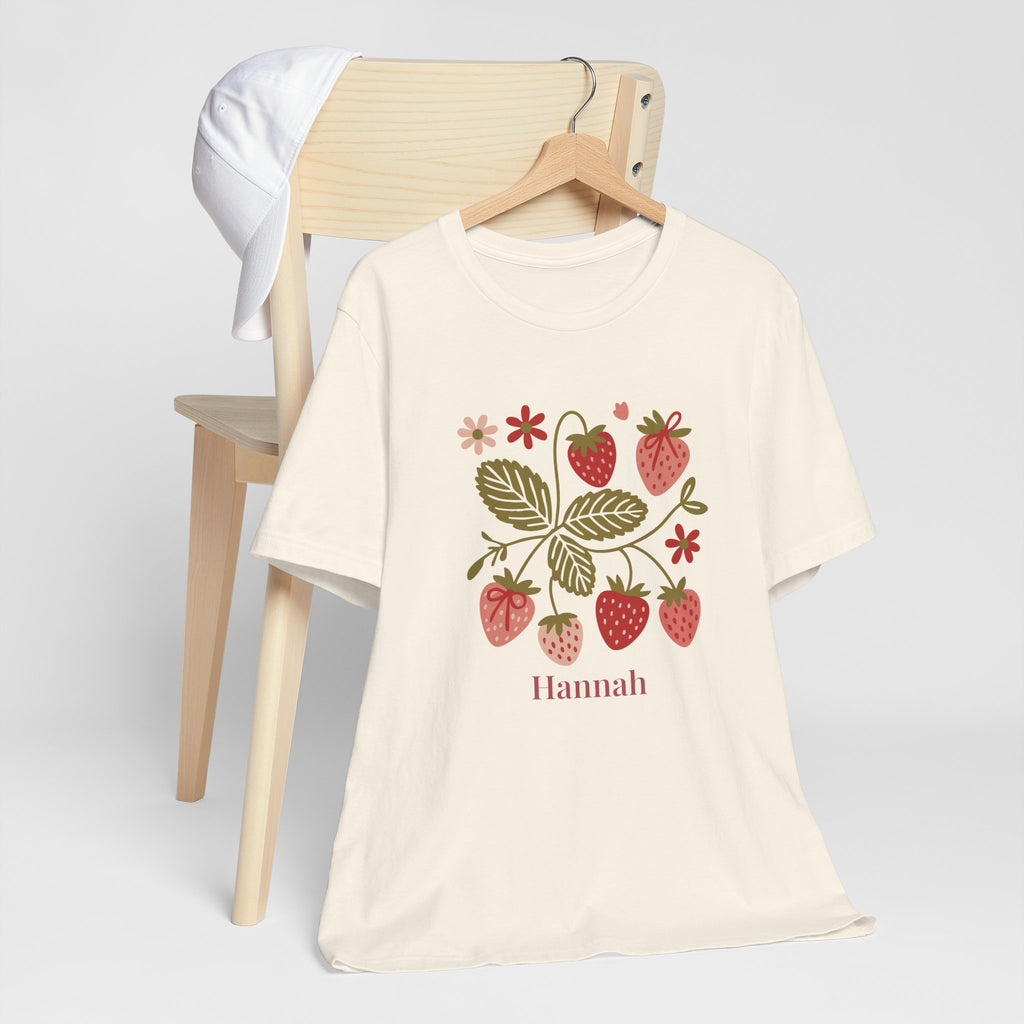 Strawberry blossom personalized t-shirt side view