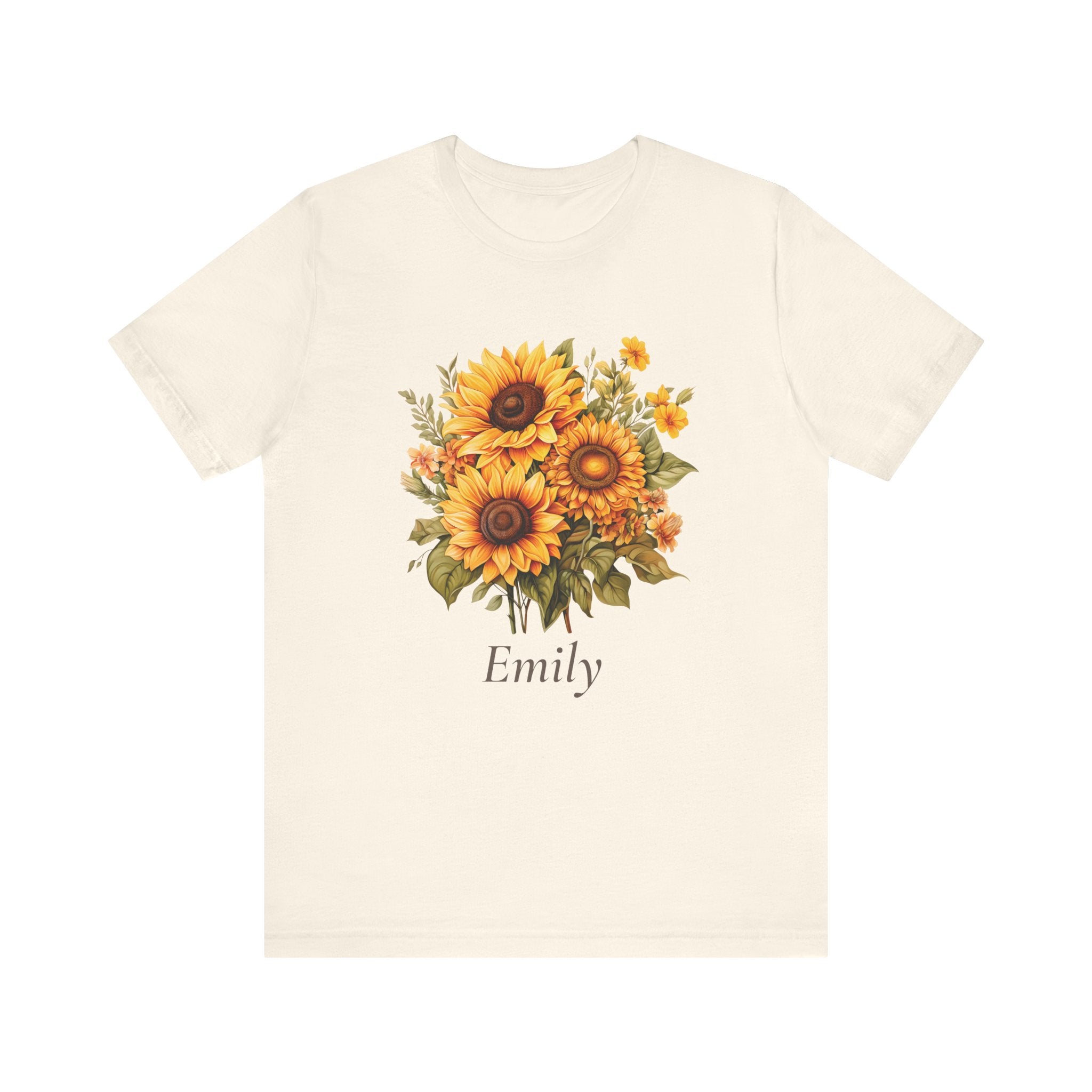 Back view of sunflower bouquet personalized white t-shirt