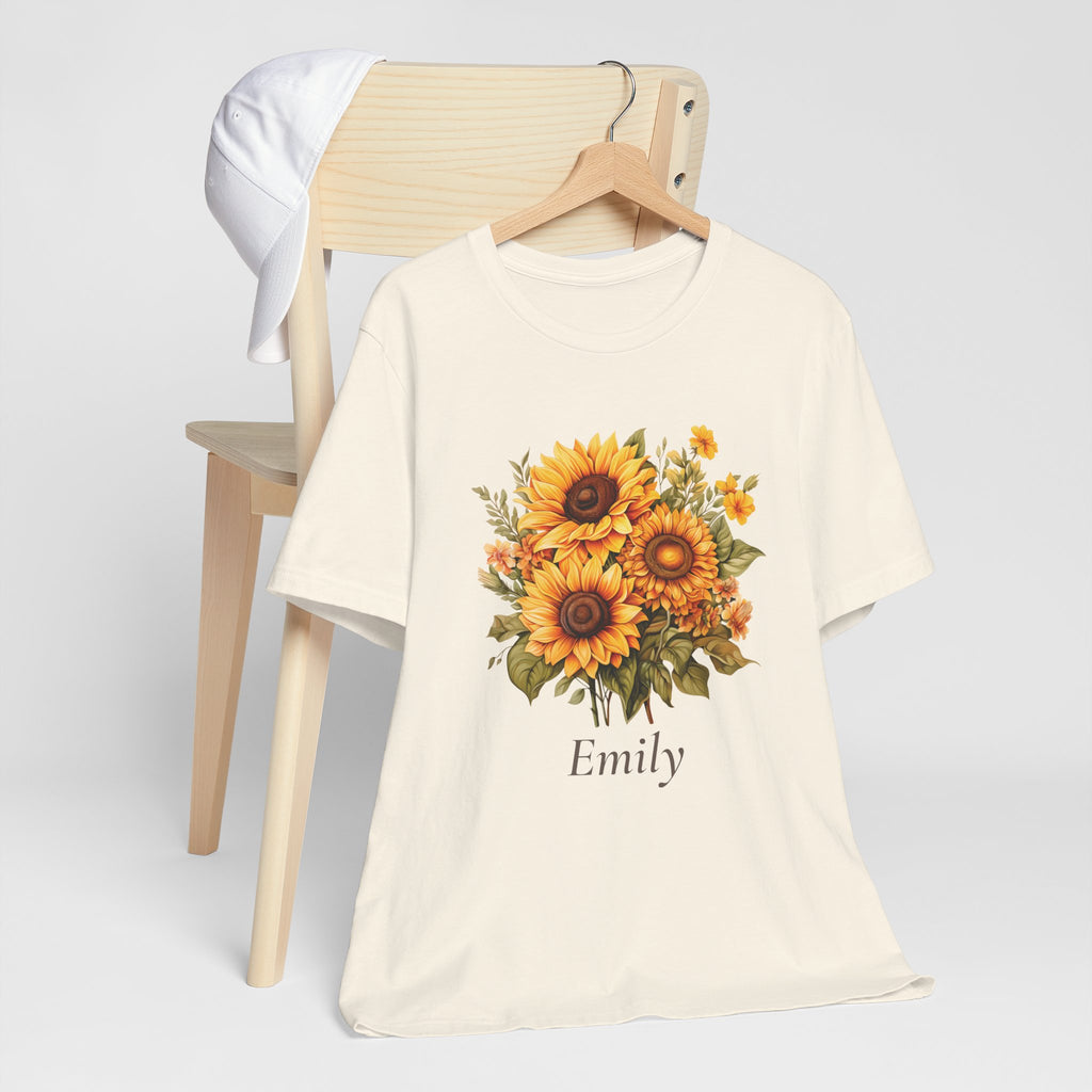 Sunflower bouquet personalized t-shirt on hanger