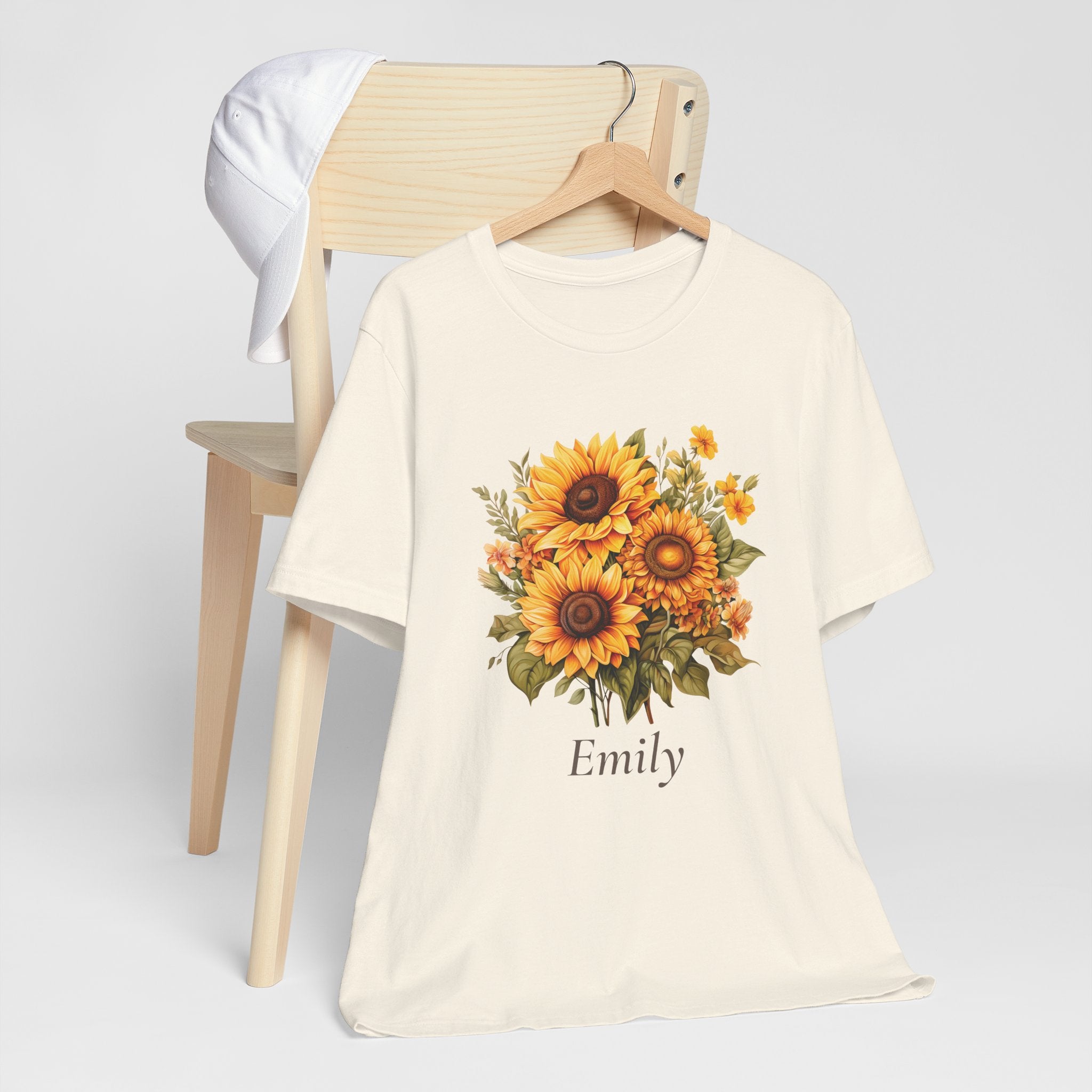 Sunflower bouquet personalized t-shirt on hanger