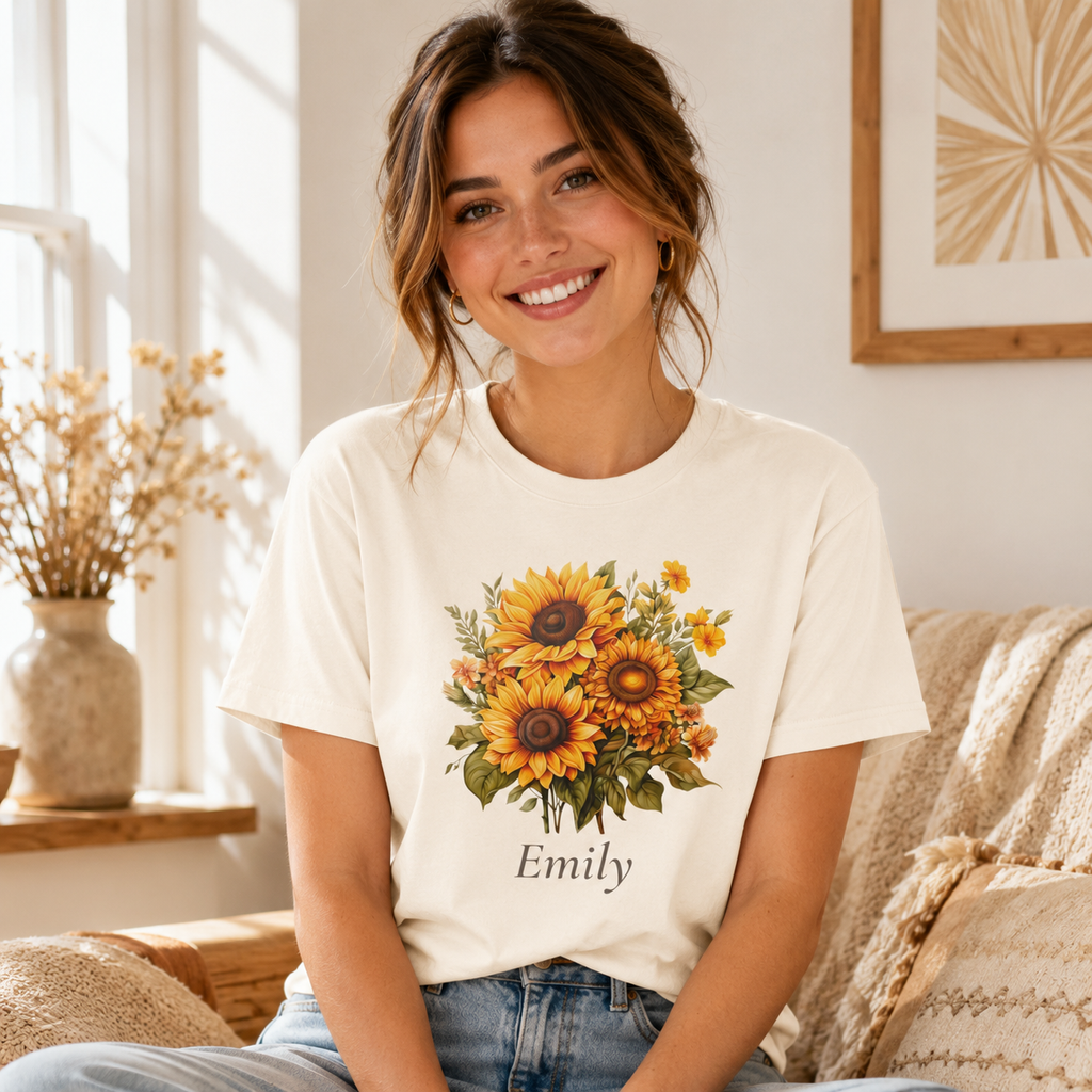 Sunflower bouquet t-shirt color and size option chart