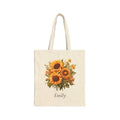 Personalized sunflower natural cotton canvas tote with a hand-illustrated bouquet and a custom name