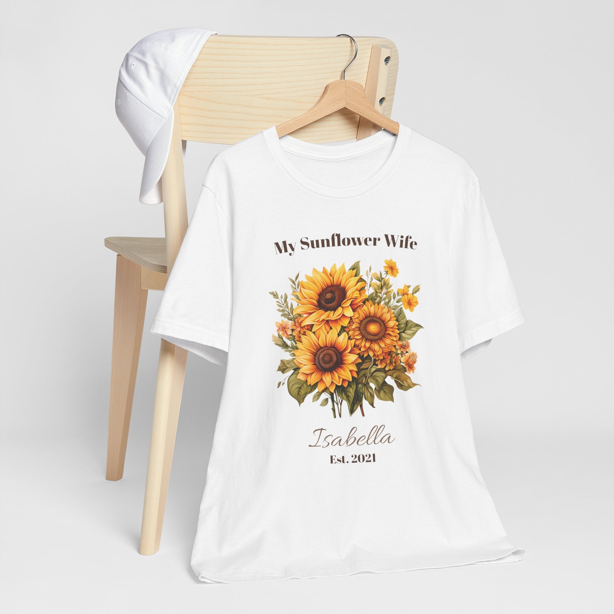 My Sunflower Wife cotton t-shirt styled in a cozy home setting