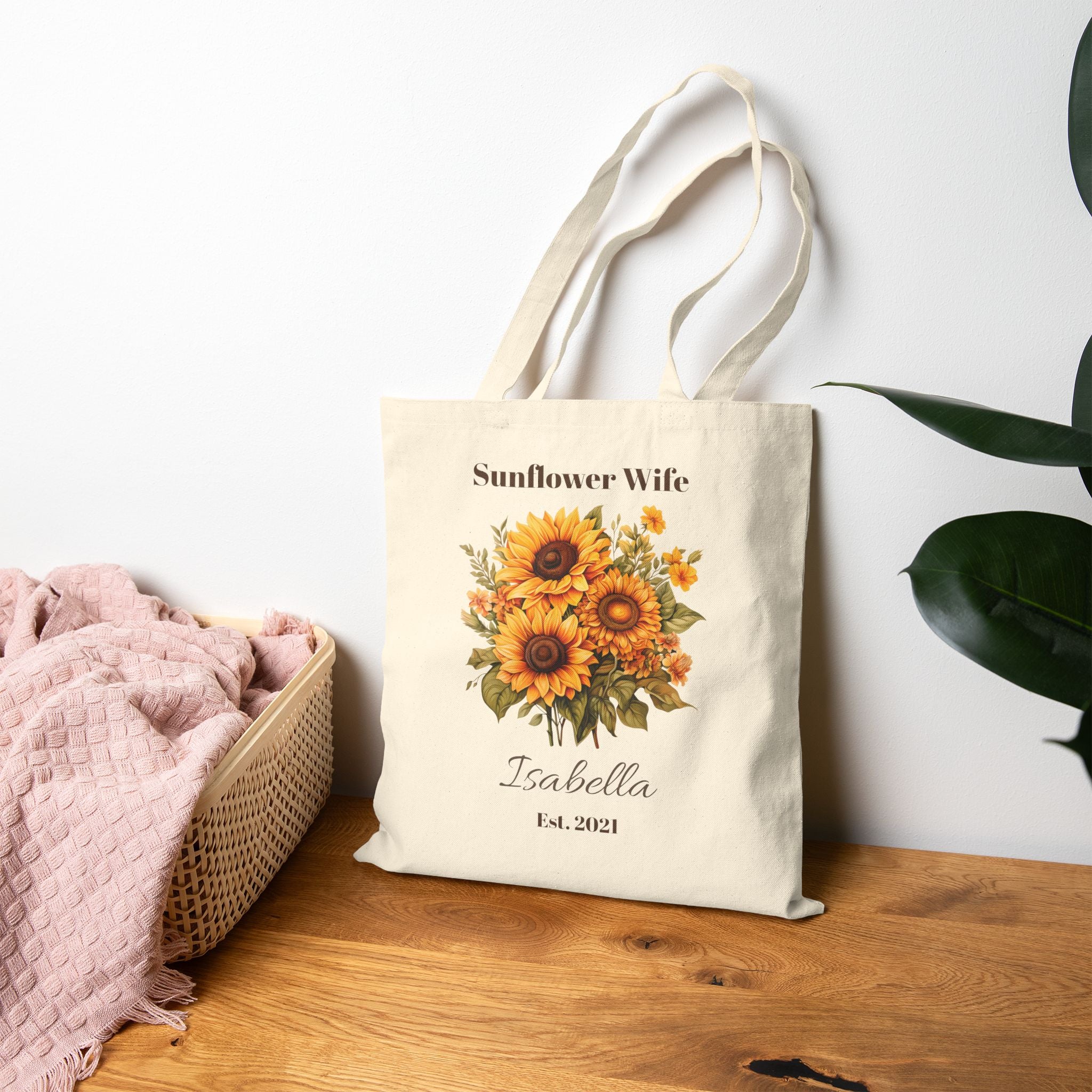 Sunflower Wife natural canvas tote styled for a market trip