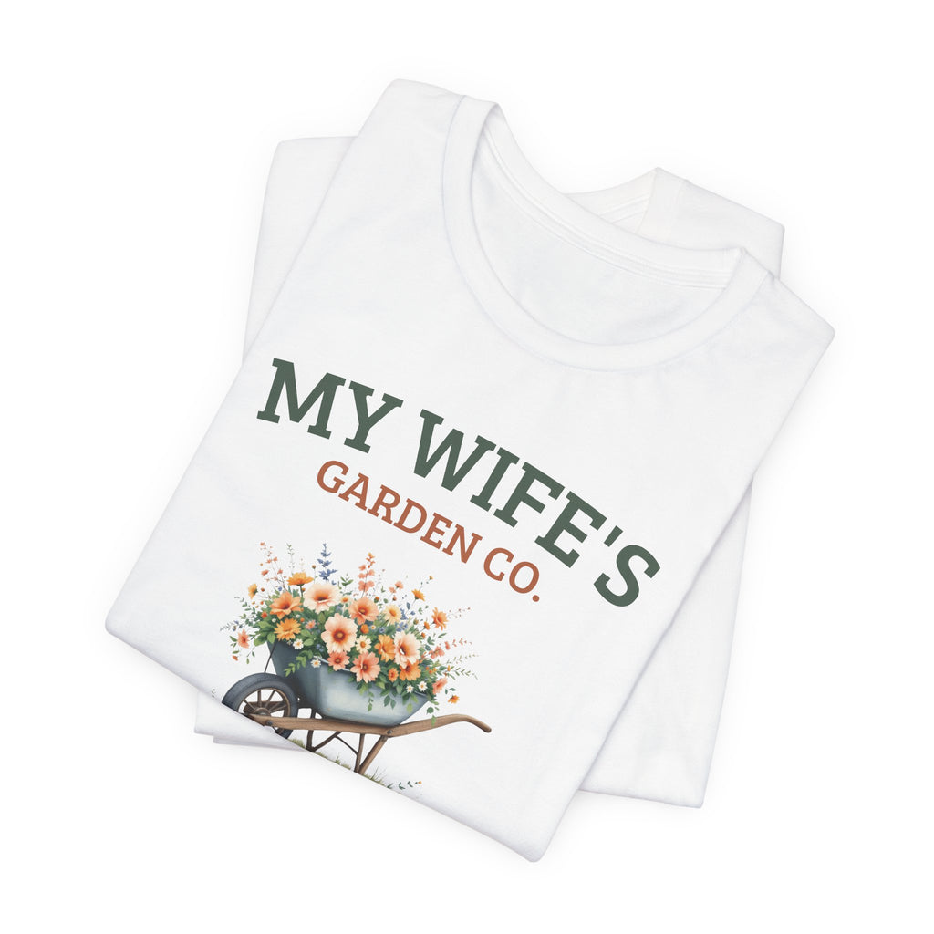 Close-up of the My Wife's Garden Co. floral wheelbarrow print design