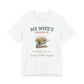 Personalized 'My Wife's Garden Co.' t-shirt with a floral wheelbarrow design, 'growing love since' year and family names