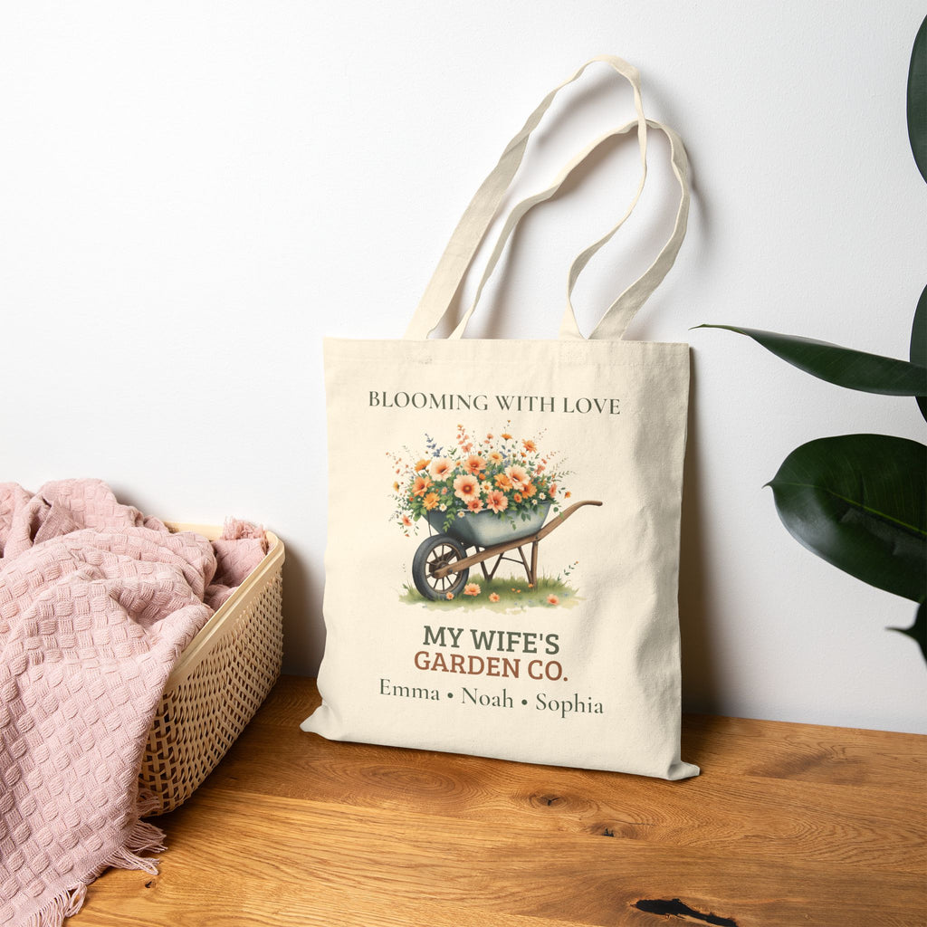 My Wife's Garden Co. natural canvas tote styled for a market trip