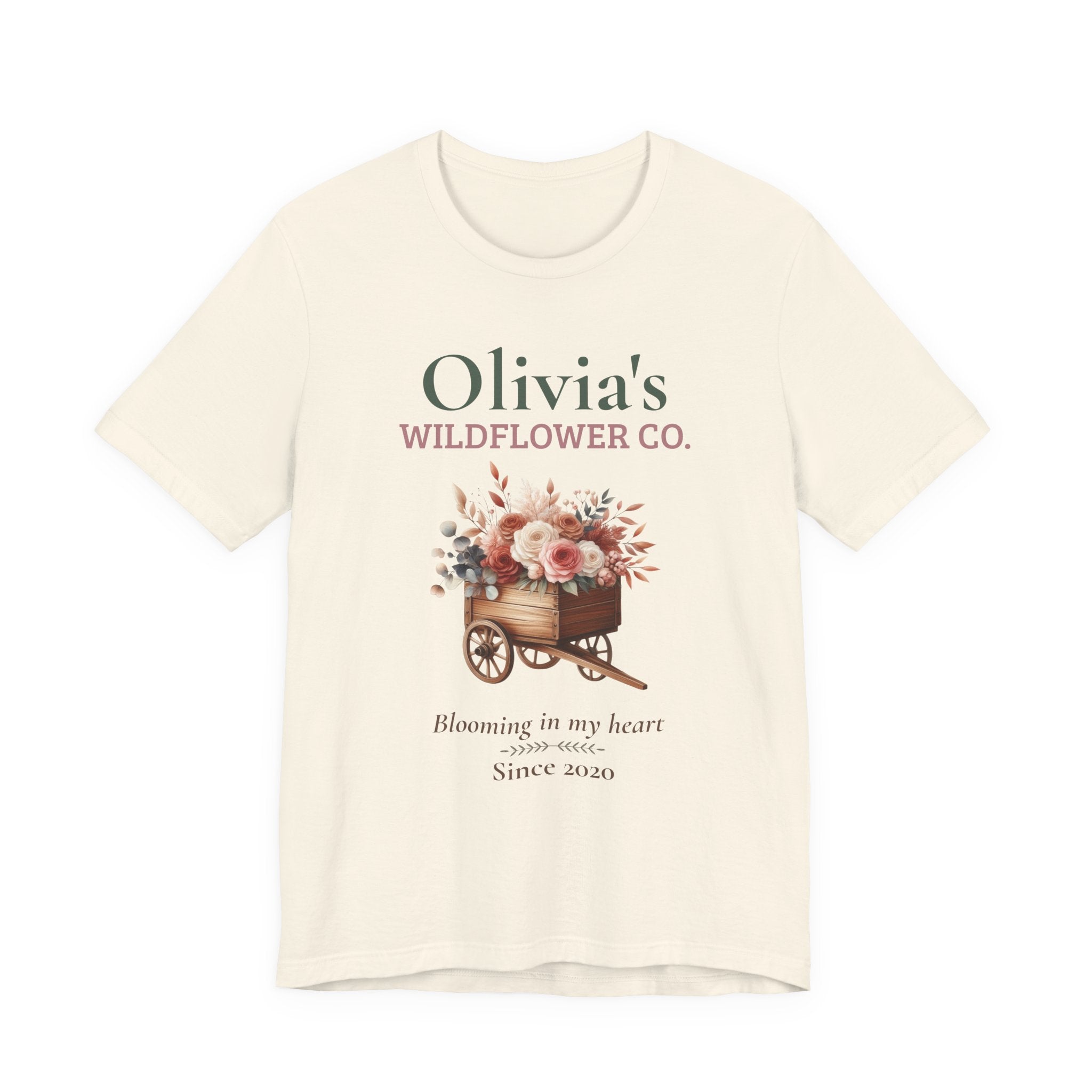 Wildflower Co. personalized t-shirt shown folded flat