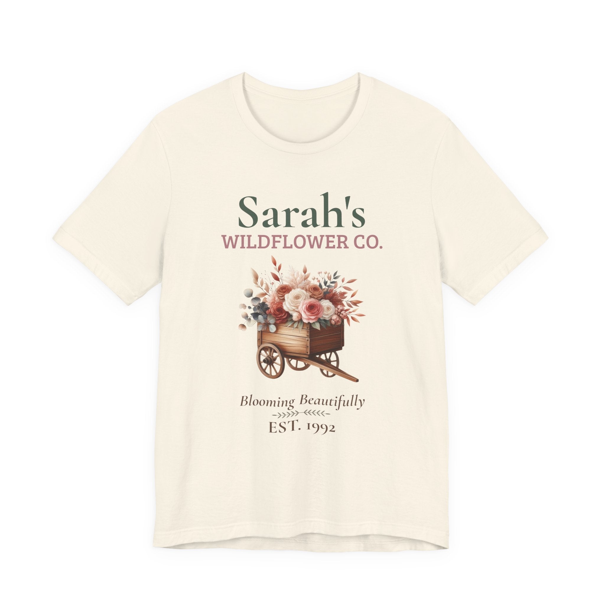 Wildflower Co. personalized t-shirt shown folded flat