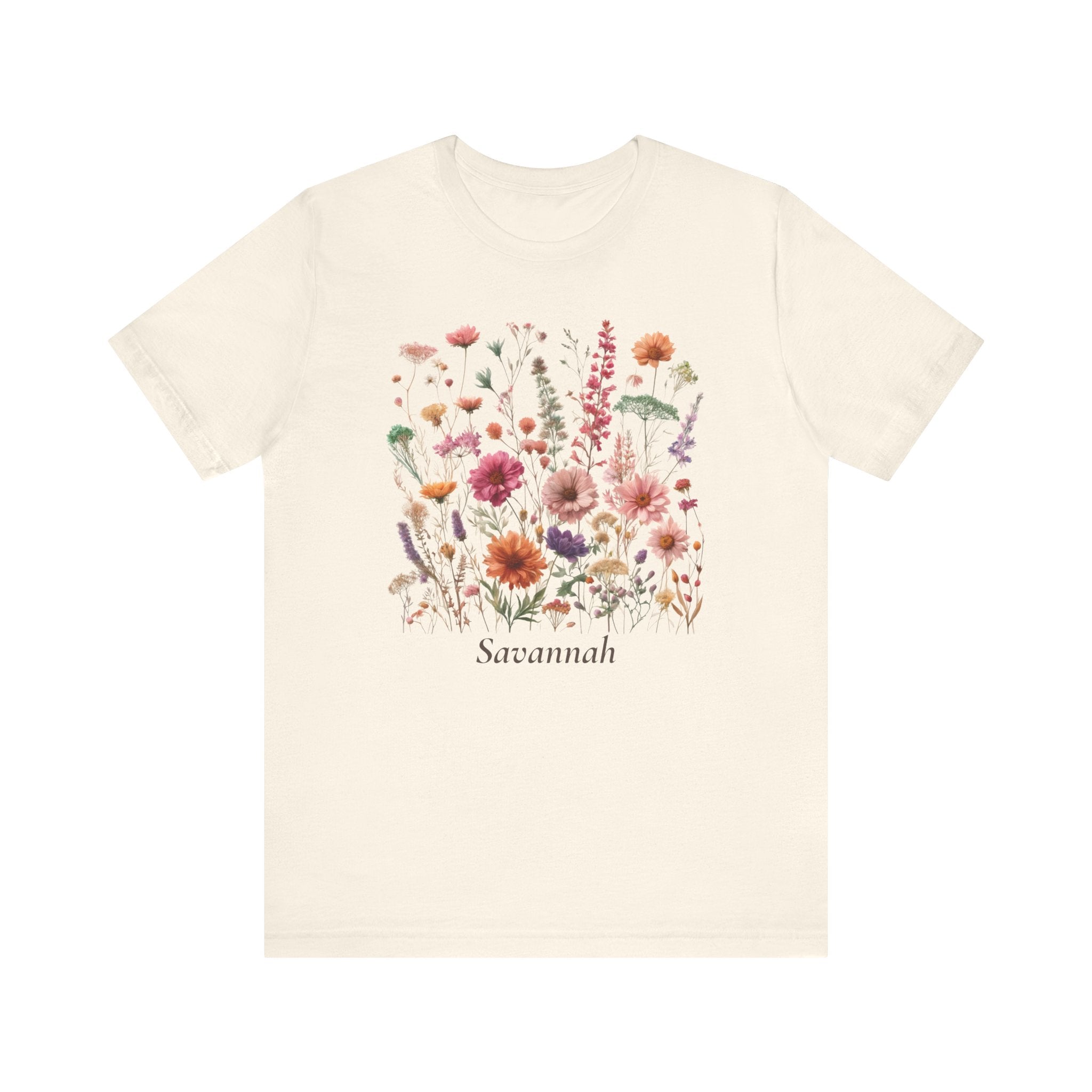 Back view of wildflower bouquet personalized white t-shirt