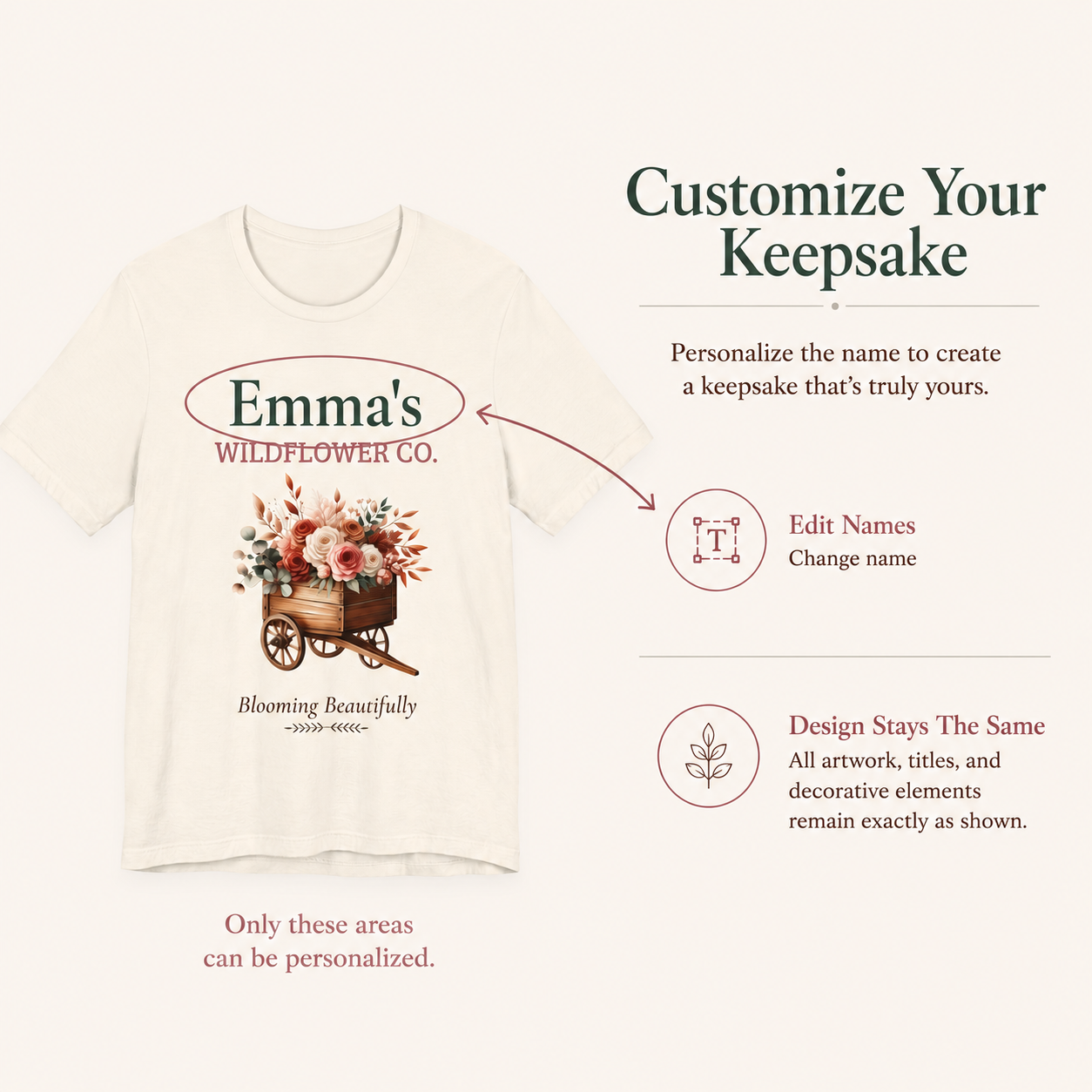 Wildflower Co. personalized tee displayed on a hanger