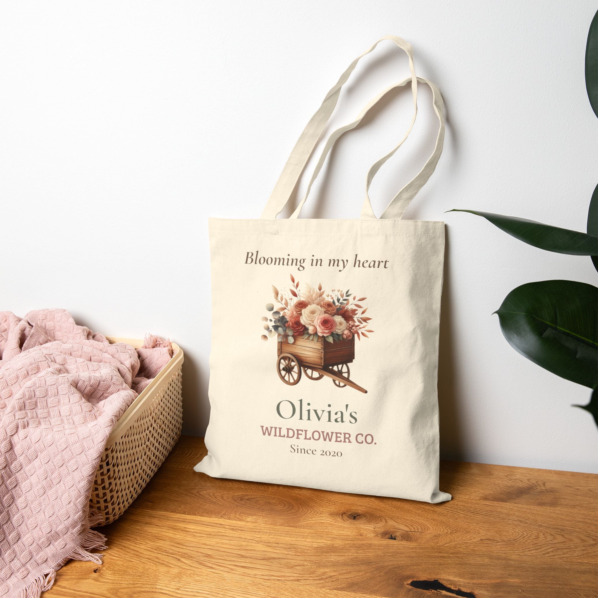 Wildflower Co. natural canvas tote styled for a market trip