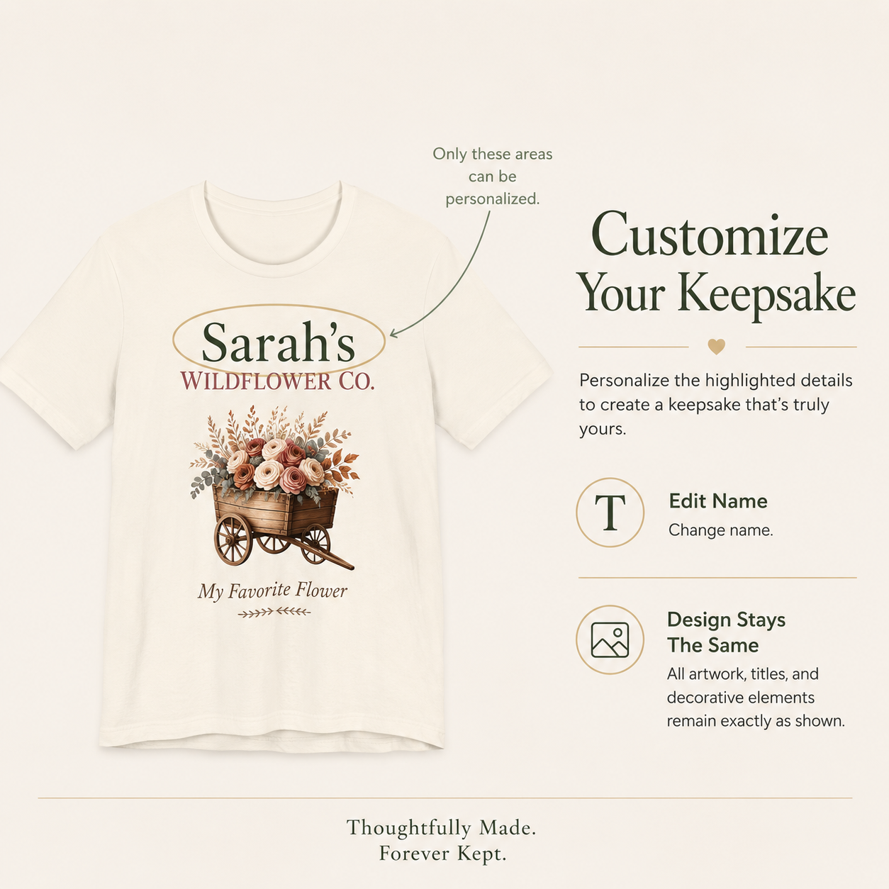 Wildflower Co. personalized tee displayed on a hanger