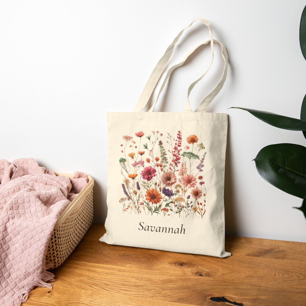 Wildflower natural canvas tote styled for a market trip